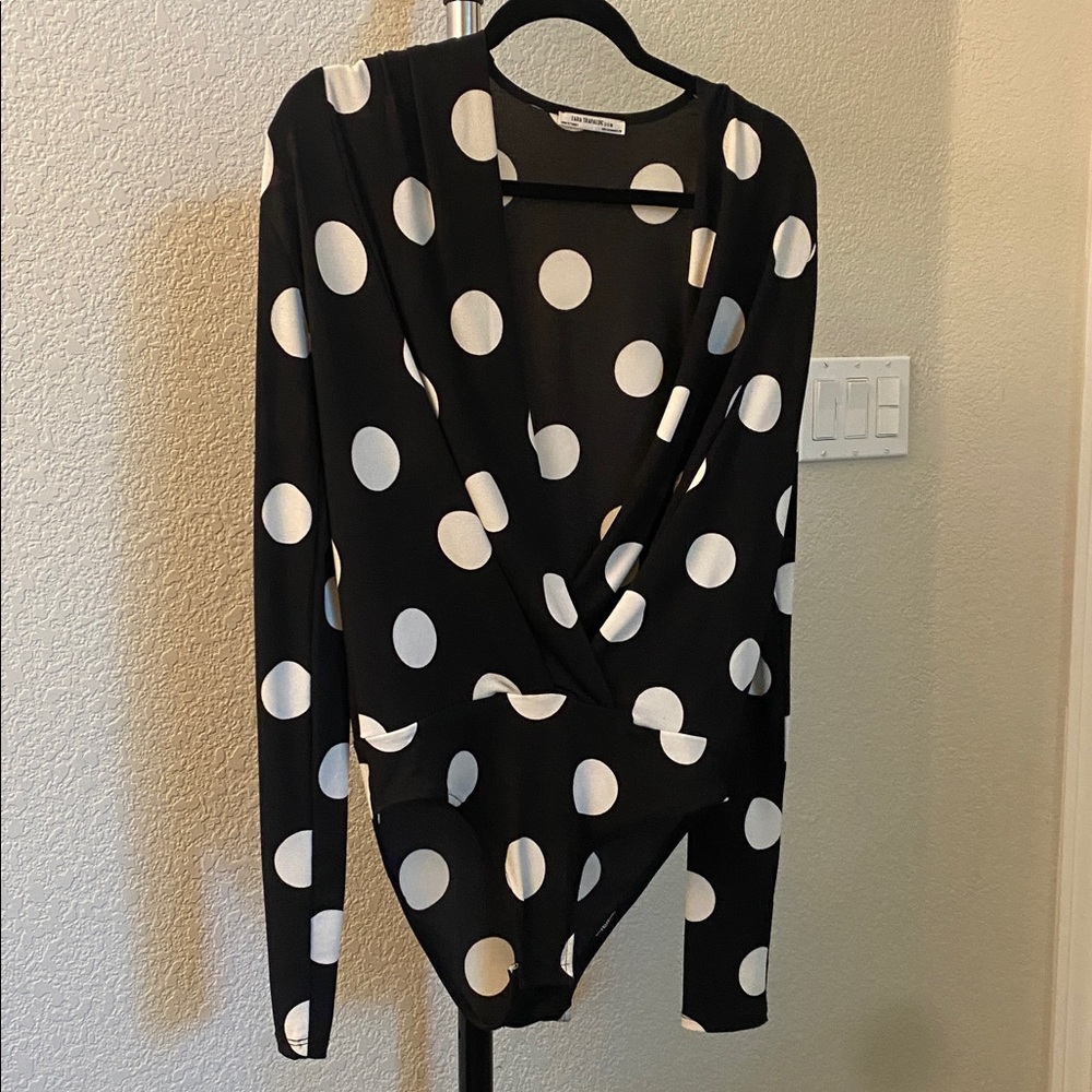 Zara Black and White Polka Dot Bodysuit